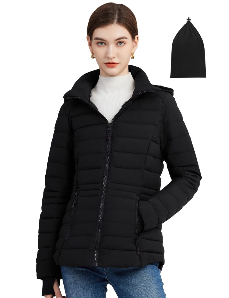 women's packable  puffer jacket with hood