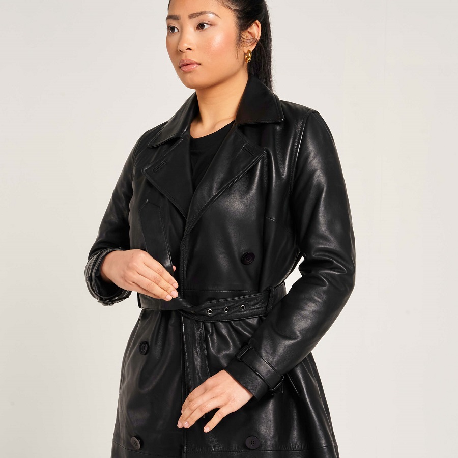 long black leather trench coat