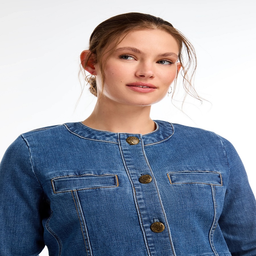 Collarless Denim Jacket