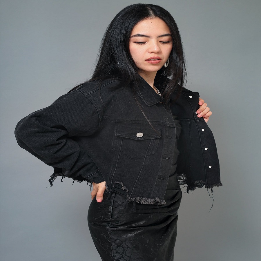 Cropped Black Denim Jacket